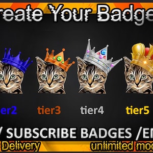 Cat Twitch sub badges, Cat Twitch emotes/ Cat badges for streamers/ Cat Sub Emotes/ Cat Subscriber Badges