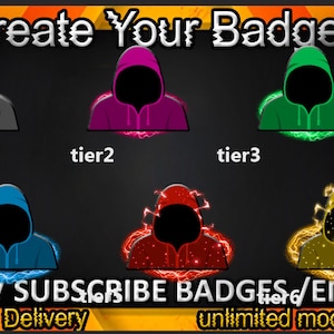 Hoodie Twitch sub badges, Hoodie Twitch emotes/ Hoodie badges for streamers/ Hoodie Subscriber Badges