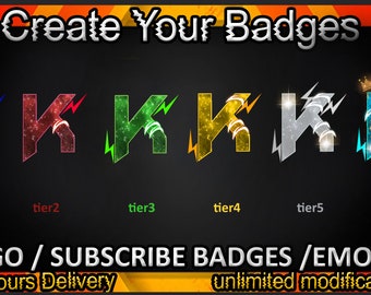 K Letter Twitch sub badges, K Letter Twitch emotes/ K Letter badges for streamers/K Letter Subscriber Badges