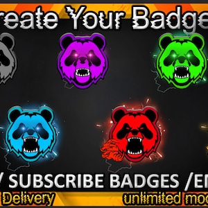Insignias secundarias de Panda Twitch, gestos de Panda Twitch/ insignias de Panda para streamers/ insignias de suscriptor de Panda
