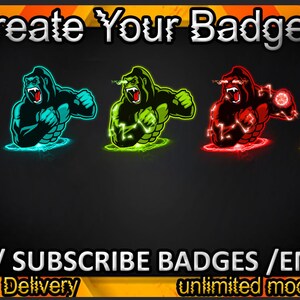 Gorilla Twitch sub badges / Gorilla Twitch emotes / Gorilla badges for streamers / Gorilla Subscriber Badges