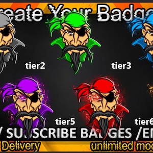 Pirate Twitch sub badges, Pirate Twitch emotes/ Pirate badges for streamers/ Pirate Subscriber Badges