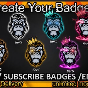 Badge secondari Gorilla Twitch / Emote Gorilla Twitch / Badge Gorilla per streamer / Badge per abbonati Gorilla