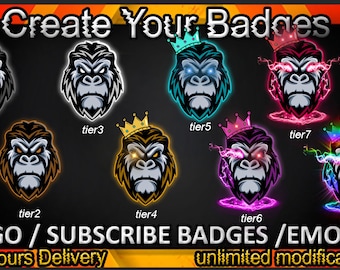 Subinsignias de Gorilla Twitch / Emotes de Gorilla Twitch / Insignias de Gorilla para streamers / Insignias de suscriptor de Gorilla