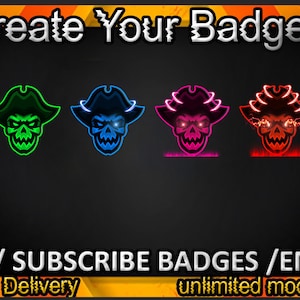 Skull Pirate Twitch sub badges / Skull Pirate Twitch emotes / Skull Pirate badges for streamers / Skull Pirate Subscriber Badges