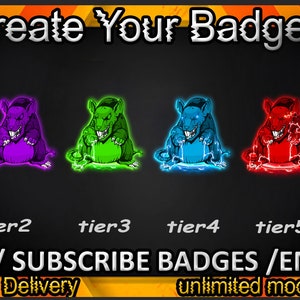 Rat Twitch sub badges, Rat Twitch emotes/ Rat badges for streamers/ Rat Subscriber Badges