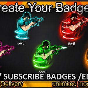 Shooter Twitch sub badges / Shooter Twitch emotes / Shooter badges for streamers / Shooter Subscriber Badges