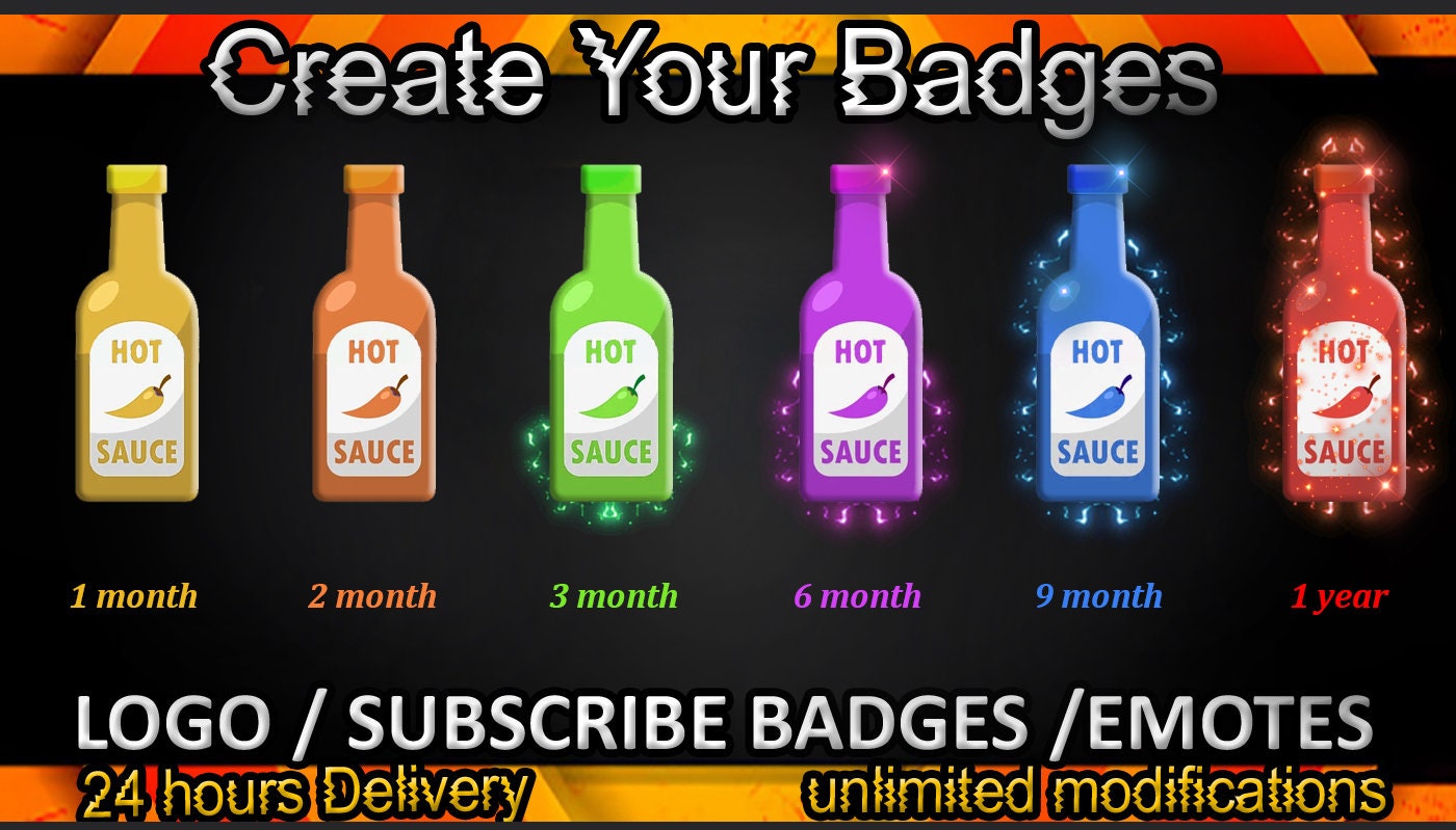 Hot Sauce Twitch Sub Badges, Hot Sauce Twitch Emotes/ Hot Sauce Badges for Streamers/hot Sauce