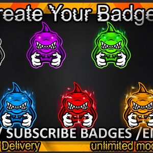 Insignes de sous-marins Shark Twitch, emotes Shark Twitch/ Insignes Shark pour les streamers/ Insignes d'abonné Shark
