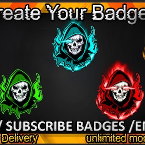 Skull Twitch sub badges / Skull Twitch emotes / Skull badges for streamers / Skull Subscriber Badges