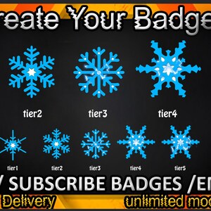 Snowflake Twitch sub badges, Snowflake Twitch emotes/ Snowflake badges for streamers/ Snowflake Subscriber Badges