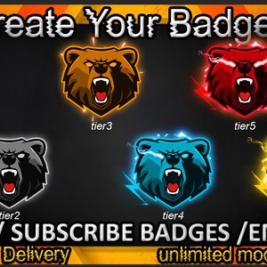 Badge secondari Bear Twitch / Emote Bear Twitch / Badge Bear per streamer / Badge per abbonati Bear