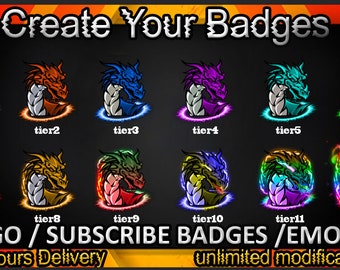 Subinsignias de Dragones Twitch / Emotes de Dragones Twitch / Insignias de Dragones para streamers / Insignias de suscriptor de Dragones