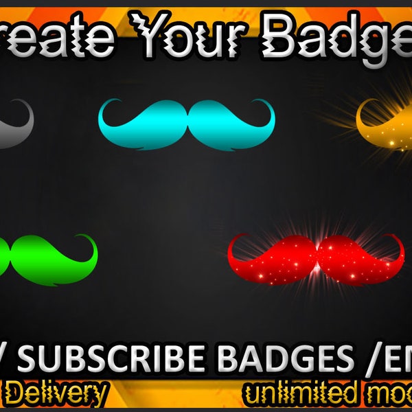 Sous-badges Twitch moustaches / Emotes Twitch moustaches / Badges moustaches pour streamers / Badges d'abonné moustaches