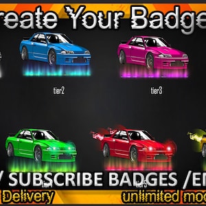 Badge per abbonati Twitch per auto, emote Twitch per auto/ Badge per streamer/ Badge per abbonati per auto