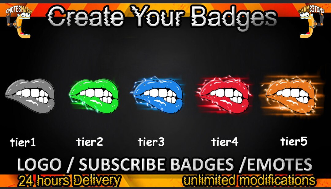 Lips Twitch Sub Badges, Lips Twitch Emotes/ Lips for Streamers/ Lips Subscriber Badges Etsy