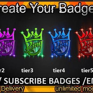 Odznaki subskrybentów King Crown Twitch, emotikony King Crown Twitch/ odznaki King Crown dla streamerów/ odznaki subskrybentów King Crown