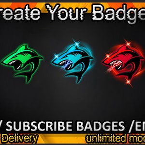 Insignias secundarias de Shark Twitch / Emoticonos de Shark Twitch / Insignias de tiburón para streamers / Insignias de suscriptor de Shark