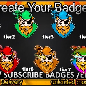 Pirate Twitch sub badges, Pirate Twitch emotes/ Pirate badges for streamers/ Pirate Subscriber Badges