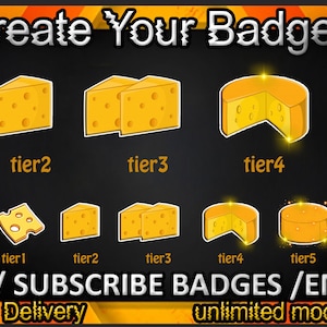 Cheese Twitch sub badges, Cheese Twitch emotes/ Cheese badges for streamers/Cheese Subscriber Badges