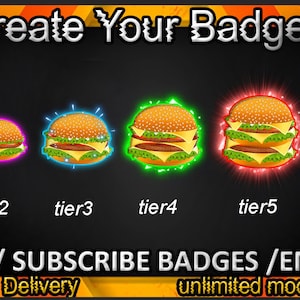 Odznaki subskrybentów Burger Twitch, emotikony Burger Twitch/ Odznaki Burger dla streamerów/ Emotikony subskrybentów Burger/ Odznaki subskrybentów Burger
