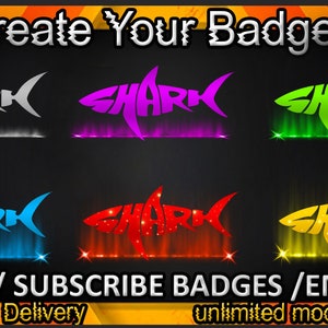 Shark-logo Twitch-subbadges, Shark-logo Twitch-emotes/ Shark-logo-badges voor streamers/ Shark-logo-abonneebadges