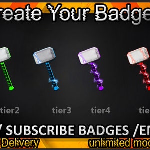 Hammer Twitch sub badges, Hammer Twitch emotes/ Hammer badges for streamers/ Hammer Subscriber Badges