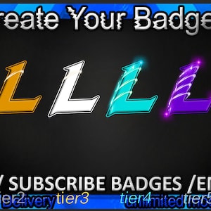 Sub-emblemas da letra L Twitch, emotes da letra L Twitch/emblemas da letra L para streamers/emblemas de assinante da letra L
