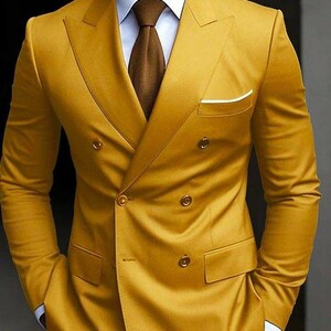 Premium Men Mustard Yellow Suit - Double Breasted Suit - Wedding Party Wear Yellow Suit Groomsmen Suits Dinner Party Wear Suits Prom Suits