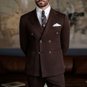 Premium Herren Dunkelbraun Anzug - Zweireihiger Anzug - Hochzeitsanzug Anzug - Groomsmen Anzüge - Abschlussball Anzüge - Verlobungsanzüge