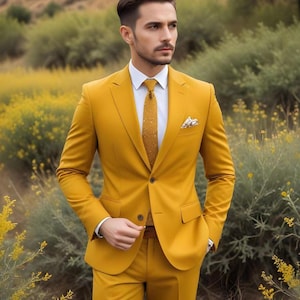Premium Men Mustard Yellow Suit Wedding Party Wear Yellow Suit Groomsmen Suits Dinner Party Wear Suits Prom Suits Groom Wedding Suits
