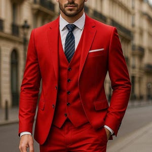 Premium Men&#39;s Tomato Red Suit - Wedding Party Wear - Groomsmen Suits - Prom Suits - Groom Wedding Suits - Elegant Engagement Suits