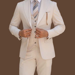 Premium Men&#39;s Custom Beige 3-Piece Suit – Stylish Wedding Suit, Formal, Prom, Party, Groom & Groomsmen Outfit, Gift for Him