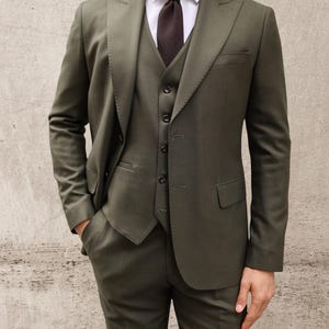 Premium Olive Green Suit For Men - Green Three Piece Suit, Groom Wedding Suit, Slim Fit Suits, Wedding and Party Wear Suit, Men Formal Suit