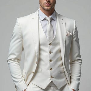 Premium Men&#39;s Crystal White Suit - Wedding Party Wear - Groomsmen Suits - Prom Suits - Groom Wedding Suits - Elegant Engagement Suits