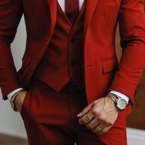 Premium Men&#39;s Brick Red Suit - Wedding Party Wear - Groomsmen Suits - Prom Suits - Groom Wedding Suits - Elegant Engagement Suits