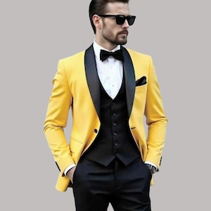 Premium Men Mustard Yellow Three Piece Tuxedo - Men’s Groom Suit - Yellow Men's Tuxedo - Prom Suit - Engagement Wear - Wedding Attire