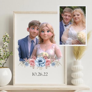 Regalo de aniversario personalizado para él, regalo personalizado para ella, regalo para pareja, retrato de dibujos animados, regalo de compromiso, impresión digital, dibujo de pareja