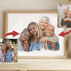 Custom Family Portrait Add Person to Photo Loss of Loved One, Add Deceased Loved One To Photo, Merge Photo into Painting, Combine Photos