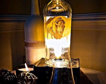 Buffalo Trace Bourbon Bottle Lamp, Vintage Speakeasy Bar Decor