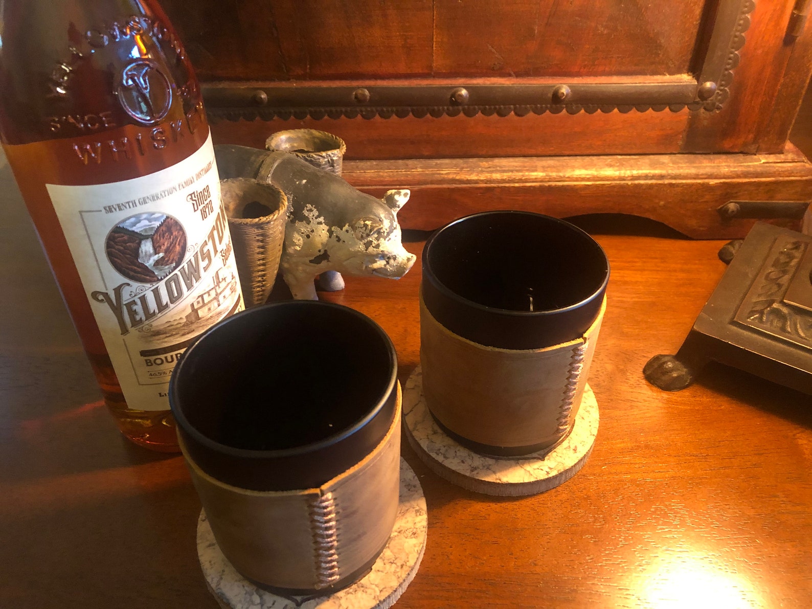 Bourbon Glasses With Leather Sleeve Etsy