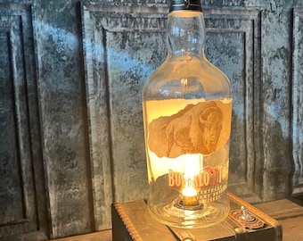 Buffalo Trace Bourbon Bottle Lamp, Vintage Speakeasy Bar Decor