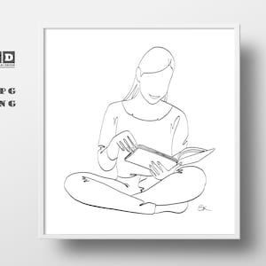 Lineart Poster Woman with Book digital art Kunstdruck minimalism PNG JPG