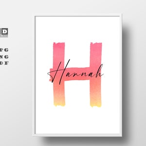 Nombre cartel habitación de los niños carta cartel decorativo pared decoración imagen con carta regalo descarga digital habitación de los niños personalizable