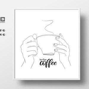 Lineart copo cartaz digital café xícara de café oneline mão cartão postal cozinha imagem arte impressão presente mural moderno minimalista PNG JPG