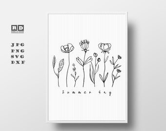Flowers Plotter File SVG DXF PNG Cricut Silhouette Clipart Digital File Glasses Shirt Print Plotter motive