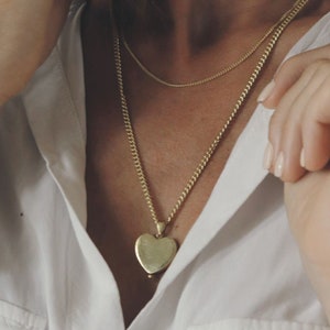 Medium Heart Necklace 18K Gold Vermeil Curb Chain, Minimalistic Love Necklace Handmade Unique Gift for Her image 1