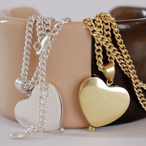 Medium Heart Necklace 18K Gold Vermeil Curb Chain, Minimalistic Love Necklace Handmade Unique Gift for Her image 4