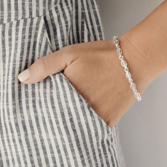 Sterling Silver Bracelet for Women With Beads, Silver Beaded Chain Bra–  annikabella