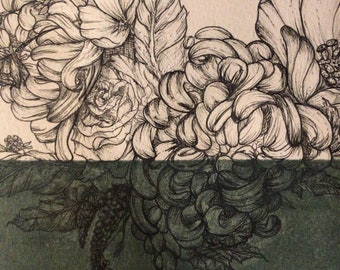 Dibujo de ramo de aniversario de bodas con bloque de color de serigrafía contemporánea
